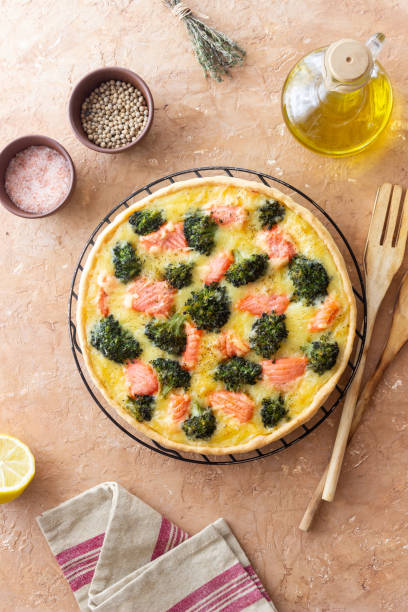 istock Quiche or pie with salmon and broccoli. French cuisine. 2065187936