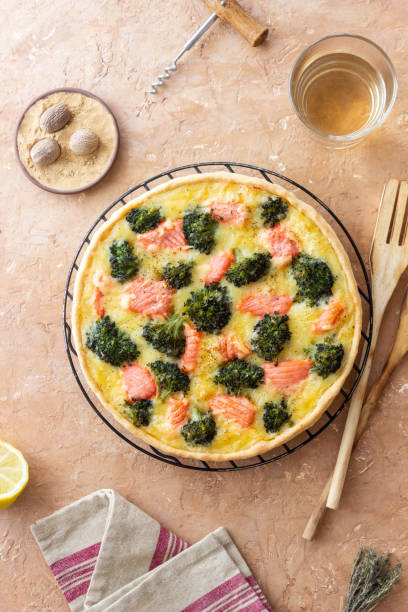 istock Quiche or pie with salmon and broccoli. French cuisine. 2065187941