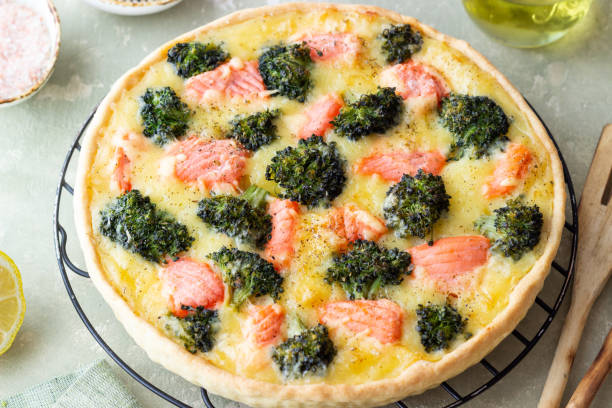 istock Quiche or pie with salmon and broccoli. French cuisine. 2065189041