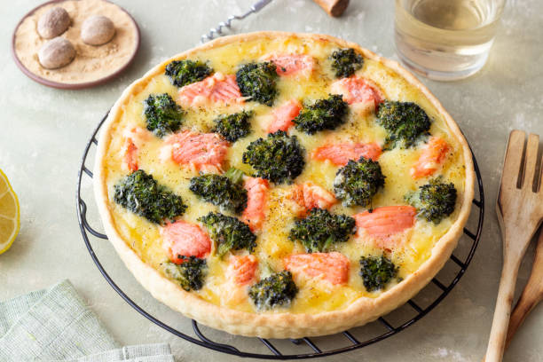 istock Quiche or pie with salmon and broccoli. French cuisine. 2065189046