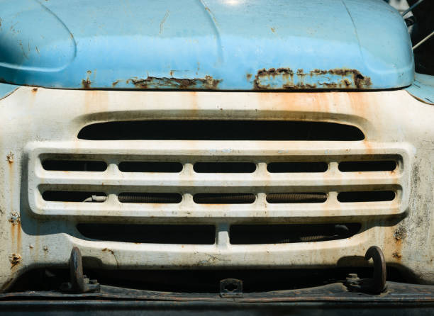 Radiator grill of an old rusty truck.