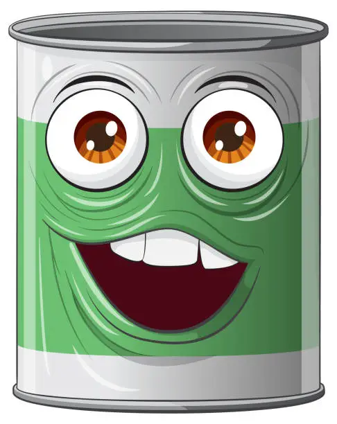 Vector illustration of Vector illustration of a smiling animated tin can.