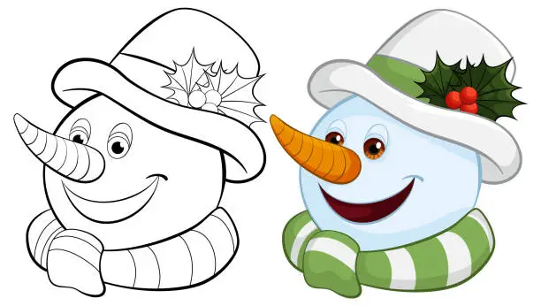 Vector illustration of Two cheerful snowmen with festive winter hats.