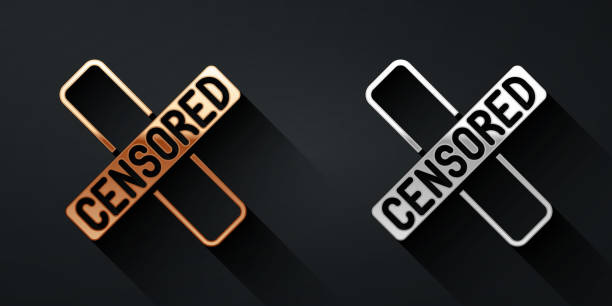 istock Gold and silver Censored stamp icon isolated on black background. Long shadow style. Vector 2065201691