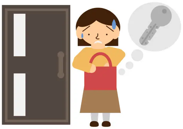 Vector illustration of Image material of a person who noticed that he had lost his keys in front of the front door