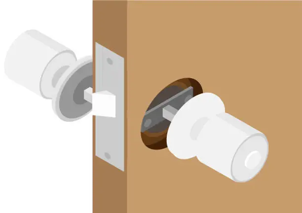 Vector illustration of Isometric doorknob replacement repair image material