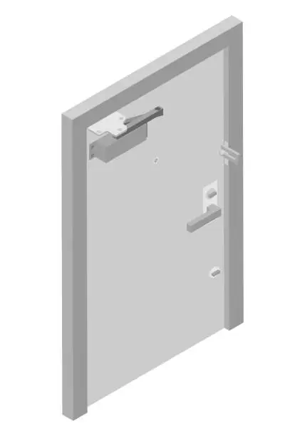 Vector illustration of Image material of a door with an isometric door closer