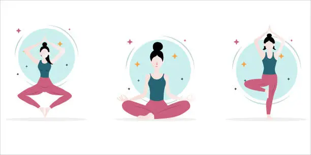 Vector illustration of Illustration of young woman practicing yoga