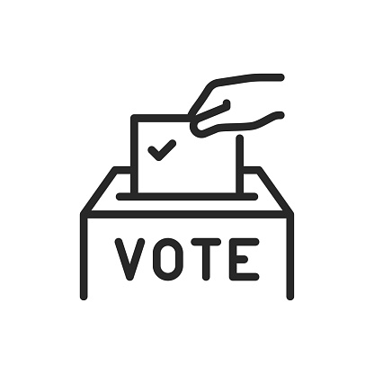Ballot Box Voting Icon. Hand Casting Vote in Election Process Symbol for Democratic Participation and Government Decision Making.