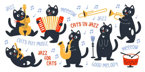 Vector illustration of 637__elements__jazz_band_cats_playing_musical_instrumentselements__jazz_band_cats_playing_musical_instruments