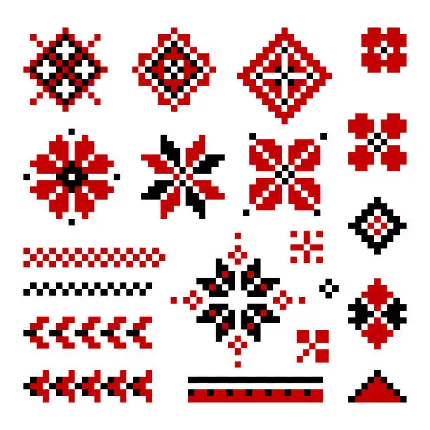 Vector illustration of Ukrainian embroidery ethnic decorative ornamental elements textile design vector illustration