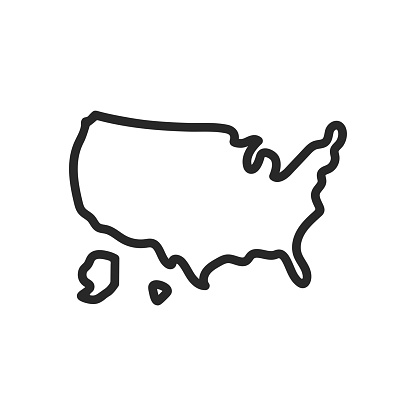 USA Map Outline Icon. Thin Line Vector Illustration for for Travel, Educational, and Geographical Designs. Sign for Elections and Patriotic Themes.