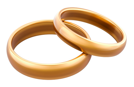 Wedding rings his and hers matching set, 3D rendering isolated on white background