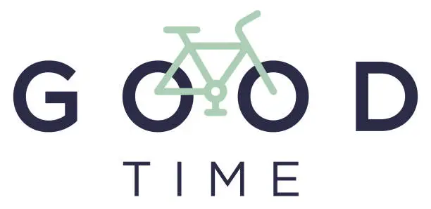 Vector illustration of good time lettering, happy time concept, summer, logo, bicycle,