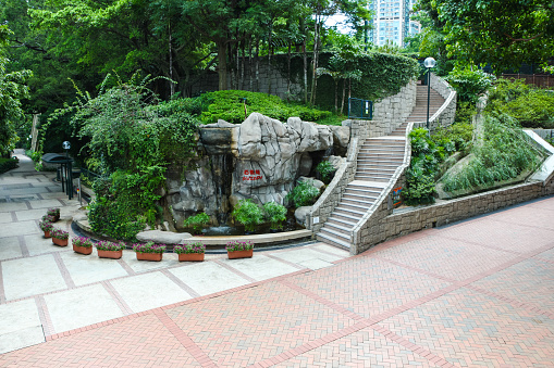 Hong Kong, China - July 23, 2009 : The Aviary at Kowloon Park, with steps leading up to a bird exhibition.