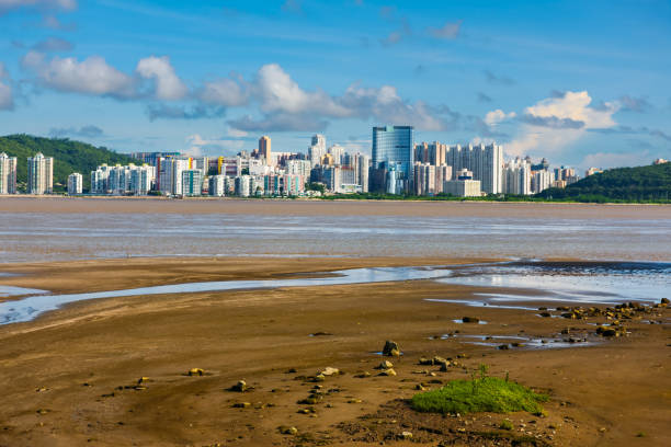 Skyline of northern Taipa, Macau, from southern Macau at low tide.