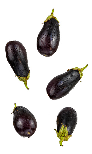 Eggplants isolated on white background. Healthy, organic, fresh vegetables