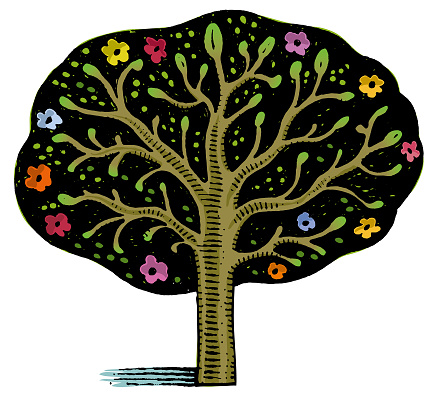 A small colourful hand drawn tree illustration