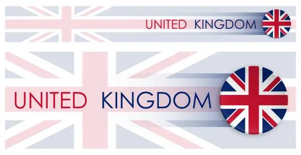 Vector illustration of Britain flag horizontal web banner in modern neomorphism style. Webpage British country header button for mobile application or internet site. Vector