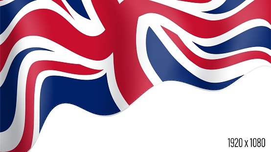 UK country flag realistic independence day background. British commonwealth banner in motion waving, fluttering in wind. Festive patriotic HD format template for independence day