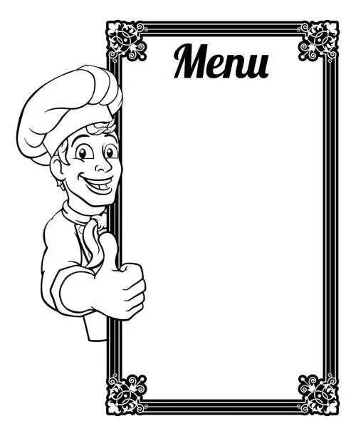 Vector illustration of Chef Cook Baker Cartoon Man Menu Sign Background