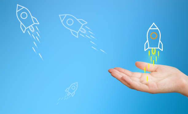 istock Business hand with rocket launch. Initiation and progress of startups. 2065321251