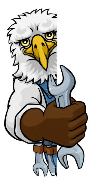 Vector illustration of Eagle Plumber Or Mechanic Holding Spanner