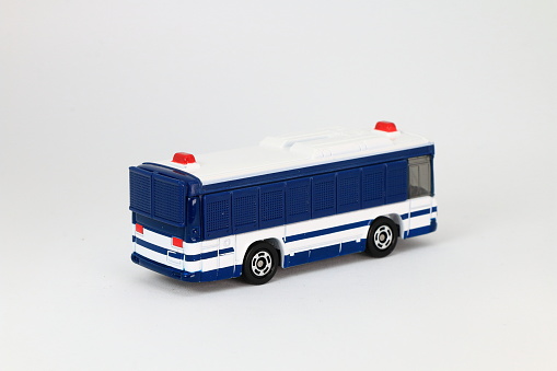 White and blue, Police bus, japan, die cast car, toy car