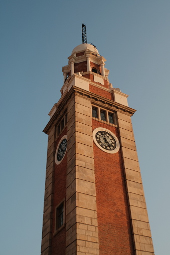 clock tower, blue sky, hong kong
