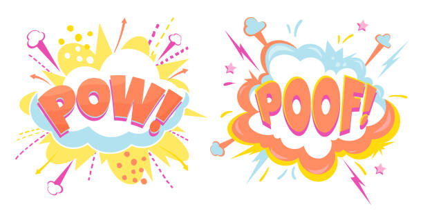 ilustrações de stock, clip art, desenhos animados e ícones de set of vector speech bubbles - pow, poof. cartoon colorful explosions. - comic book cartoon poof exploding