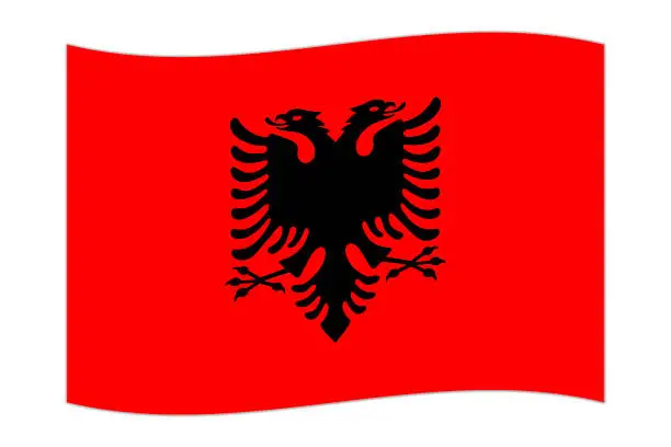 Vector illustration of Waving flag of the country Albania. Vector illustration.