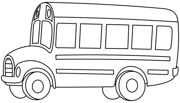 Outlined School Bus Outlined school bus, Vector line art illustration coloring page. funny-school-bus stock illustrations