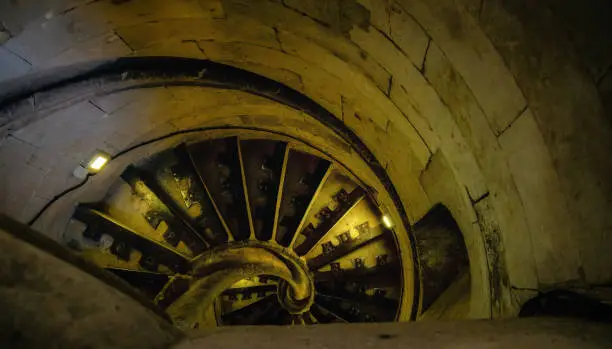 Photo of Ancient spiral staircase. Dark and gloomy. 1