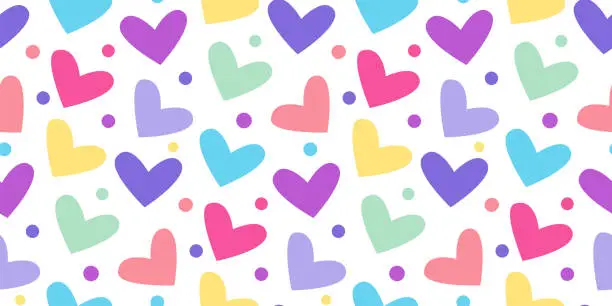 Vector illustration of Colorful love heart shape with dots pastel colors seamless pattern