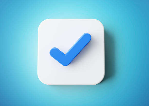 istock 3d shiny blue light with white square icon and blue check mark on blue background 3d illustration 2065397203