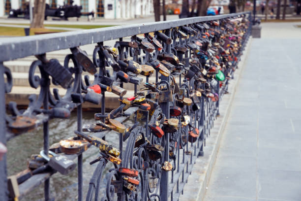 Love locks on bridge in Yekaterinburg
