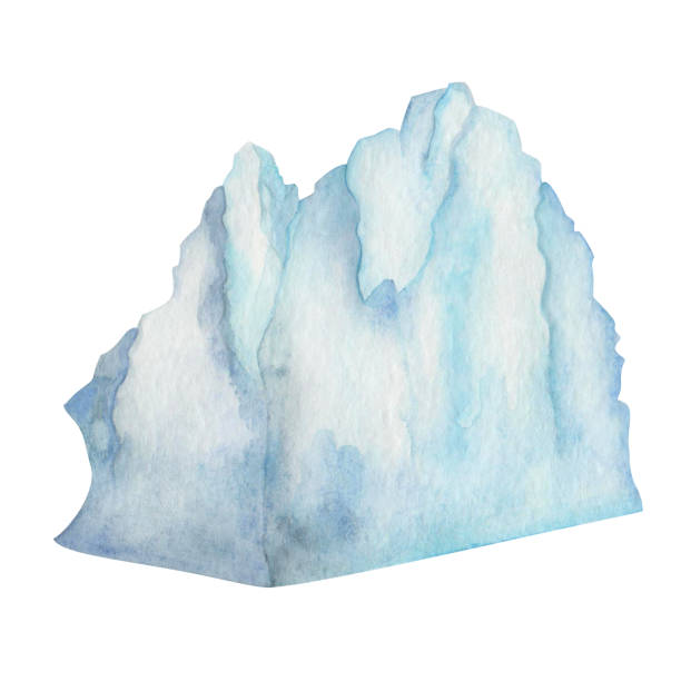 ilustrações, clipart, desenhos animados e ícones de ilustração em aquarela. iceberg grande pintado de azul e branco pintado à mão, gelo flutuante. banquisa. neve congelada, água no mar, oceano. inverno frio. geleira no polo norte, ártico, antártica. clip-art isolado - glacier mountain ice european alps