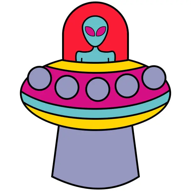 Vector illustration of Trippy retro ufo or Alient