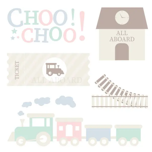 Vector illustration of Pastel Train Set in Soft Colors