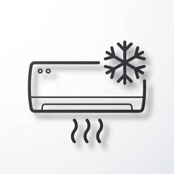 Vector illustration of Air conditioner with snowflake. Line icon with shadow on white background