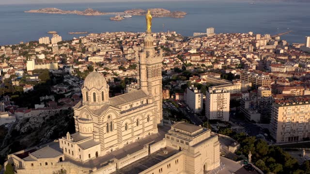 Aerial view of Notre Dame de La Garde and the Vieux Port In Marseille