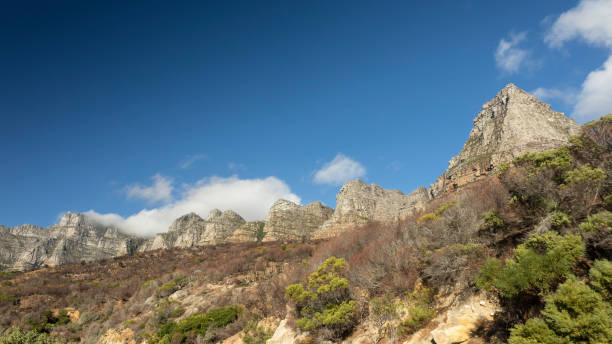 Clouds over Twelve Apostles, with burnt plants stock photo