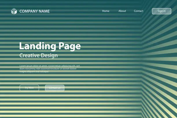 Vector illustration of Landing page Template - Abstract striped background - Trendy Green gradient