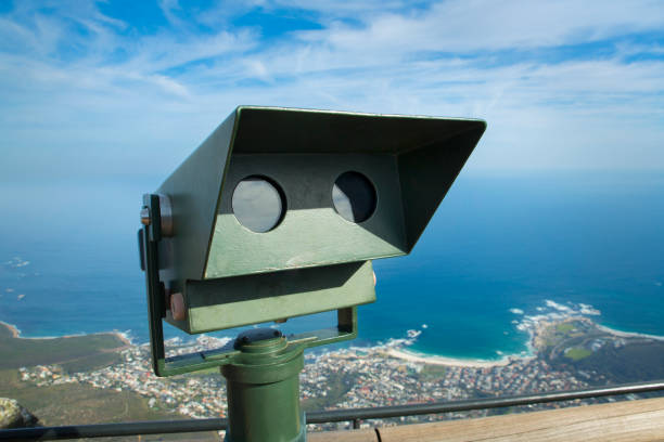 Lookout point on Table Mountain with binoculars stock photo