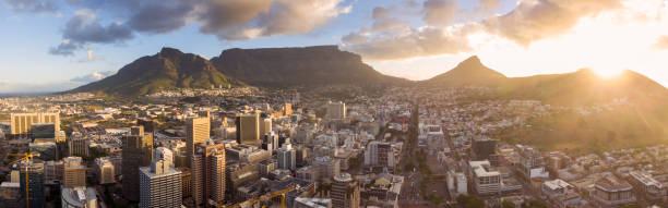 Aerial View of Cape Town City at sunset stock photo