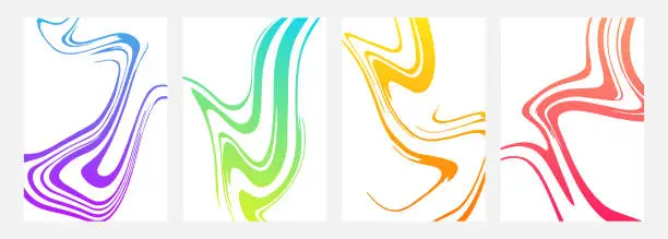 Vector illustration of Fluid acrylics. Liquid textures. Curved wavy patterns for creative graphic design. Ebru style. Bright gradient colors.