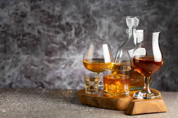 istock Selection of strong alcoholic drinks. Whiskey, liqueur, tequila, cognac, rum. 2065476356