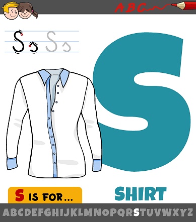 Educational cartoon illustration of letter S from alphabet with shirt object