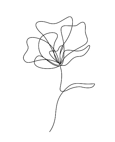 Flower drawing mono line. Continuous line icon on white background.