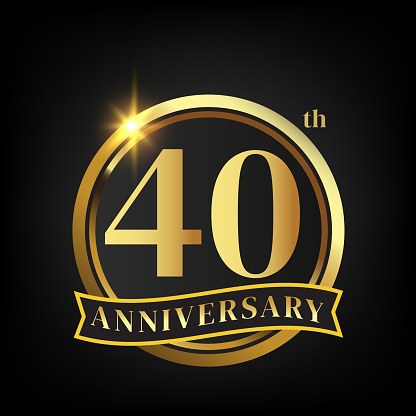 40th golden anniversary logo,with Laurel Wreath and gold ribbon Vector Illustration